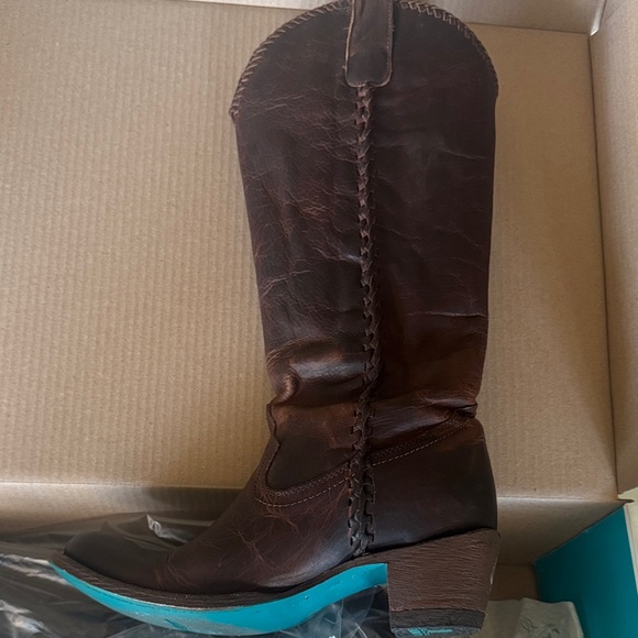 Lane Plain Jane Rustic Brown Heeled Western Boots cognac - Picture 8 of 10